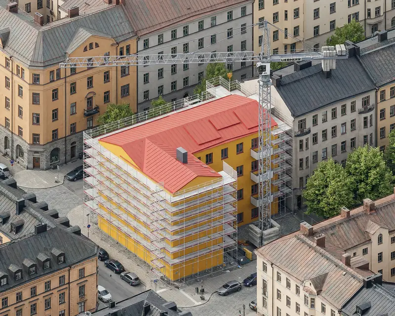Scaffcalc residential scaffolding project in Veberöd: real render